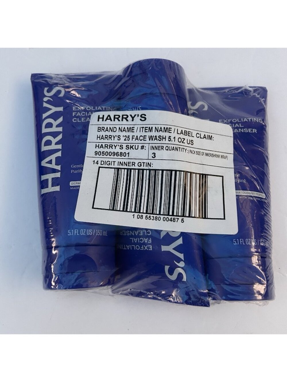Harry's Exfoliating Cleanser Pack of 3 New 5.1 fl oz 150ml Sealed